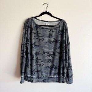 Sundry Green Camo Wide Neck Off Shoulder Pullover Sweatshirt - Size 2 or Medium
